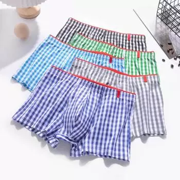 Мужское нижнее белье-боксеры, эластичный пояс со средней посадкой, шорты в клетку с принтом, U-выпуклые дышащие трусики, повседневная одежда XXL чёрный