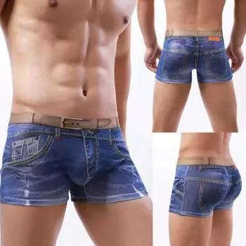 Мужское нижнее белье-боксеры, имитация джинсов, трусы-боксеры с 3D принтом, эластичный пояс со средней посадкой, двусторонние армирующие трусики L королевский синий