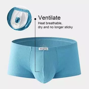 Мужское нижнее белье-боксеры с низкой посадкой, однотонные шорты в рубчик, быстросохнущие U-выпуклые сумки, тонкие трусики M синий