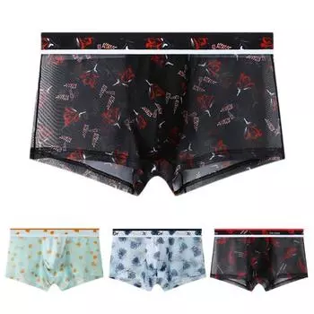 Мужское нижнее белье-боксеры с низкой посадкой, бесшовные шорты с сетчатым принтом, трусы, облегающие трусы из ледяного шелка, ультратонкие 3D-резки M