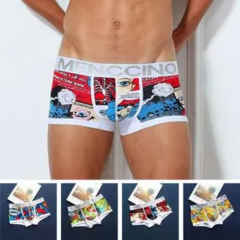 Мужское нижнее белье-боксеры с широким эластичным поясом, трусы-боксеры с низкой посадкой, U-выпуклые эластичные трусы с мультяшным узором L красный