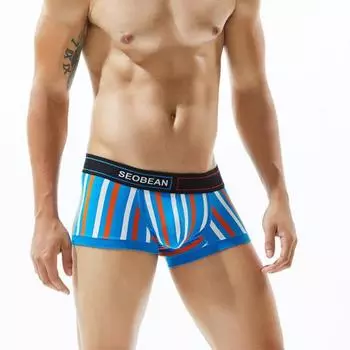 Мужское нижнее белье-боксеры с широким эластичным поясом, трусы-боксеры с низкой посадкой, U-выпуклые эластичные трусы с полосатым принтом M