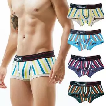 Мужское нижнее белье-боксеры с широким эластичным поясом, трусы-боксеры с низкой посадкой, U-выпуклые эластичные трусы с полосатым принтом M