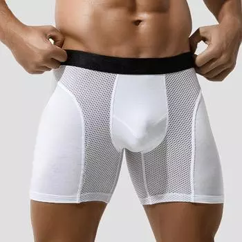 Мужское нижнее белье, боксеры, шорты с контурным мешочком, влагоотводящие плавки, сексуальные, дышащие, удобные нижние шорты L белый