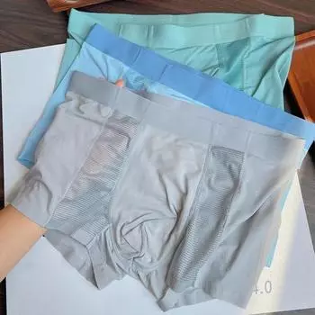 Мужское нижнее белье боксеры со средней посадкой, эластичным поясом, дышащие сетчатые шорты-слипы, однотонное, летний лед 4XL