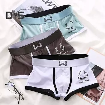 Мужское нижнее белье-боксеры со средней посадкой, эластичные шорты с широким поясом, трусы с мультяшным принтом, облегающее нижнее белье для сна L серый/зелёный