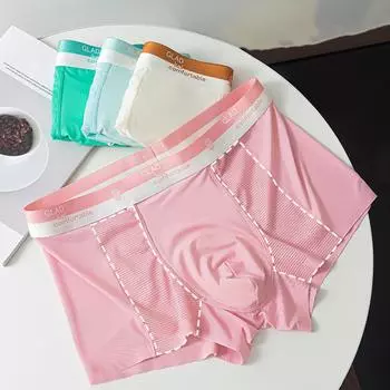 Мужское нижнее белье-боксеры со средней посадкой и эластичной резинкой на талии, сетчатые шорты с буквенным принтом, ультратонкие бесшовные трусики из ледяного шелка L небесно-голубой