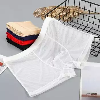 Мужское нижнее белье боксеры средней посадки с эластичной талией, прозрачные шорты из сетчатой пряжи, трусы, ультратонкое, сексуальное, дышащее нижнее белье XL