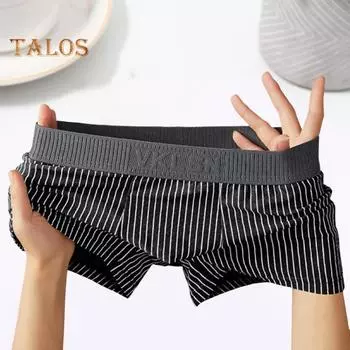 Мужское нижнее белье-боксеры, тонкие шорты в полоску со средней посадкой и принтом в стиле пэчворк, быстросохнущие U-выпуклые трусики L зелёный