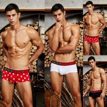 Мужское нижнее белье для дома с рождественской печатью Модное удобное сексуальное нижнее белье L красный