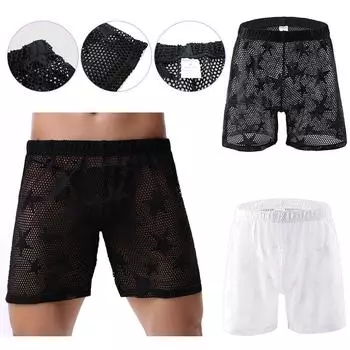 Мужское нижнее белье, дышащие брюки из сетки со звездами, сексуальное прозрачное нижнее белье L