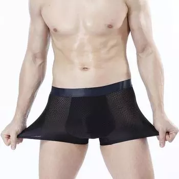Мужское нижнее белье, дышащие полые ультратонкие сексуальные мужские шорты из ледяного шелка L