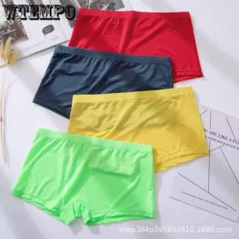 Мужское нижнее белье Ice Silk с плоскими углами, дышащее, однотонное, ультратонкое, прозрачное, с низкой талией, сексуальное, мужское нижнее белье Four Corner M
