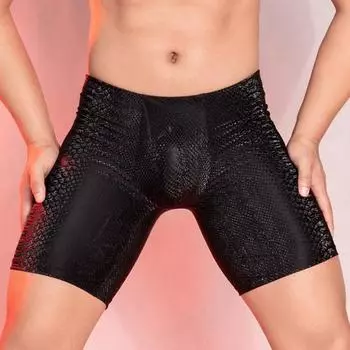 Мужское нижнее белье из искусственной кожи со средней посадкой, 3D U-выпуклые шорты со змеиным леопардовым принтом, эластичные обтягивающие трусики прохладный черный