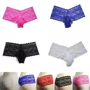 Мужское нижнее белье, кружевные стринги, трусы-бикини, брюки XXL