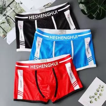 Мужское нижнее белье, летние шорты с сетчатым дышащим принтом и плоскими углами, удобные шорты-боксеры для подростков M