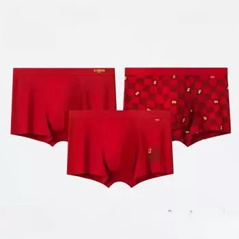 Мужское нижнее белье Natal Year, шорты-боксеры из чистого хлопка, большие красные антибактериальные дышащие свадебные шорты-боксеры L