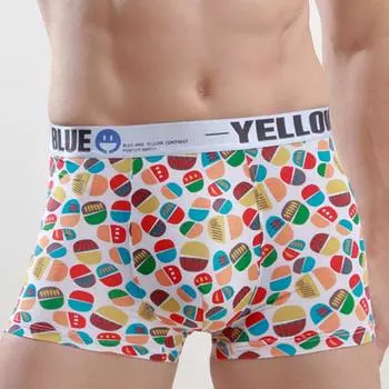 Мужское нижнее белье, нижнее белье из ледяного шелка, шорты-боксеры, модные дышащие трусики с принтом L жёлтый/синий