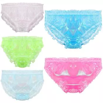 Мужское нижнее белье с кружевной отделкой, трусики с оборками, регулируемый пояс, клубная одежда для кроссдрессинга, нежное сисси-бельё M