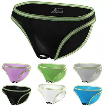 Мужское нижнее белье с открытой промежностью, молодежные тонкие стильные трусы из ледяного шелка, сексуальные прозрачные мужские трусы с низкой талией L