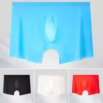 Мужское нижнее белье, сексуальное прозрачное нижнее белье, ультратонкие трусы-боксеры из ледяного шелка L
