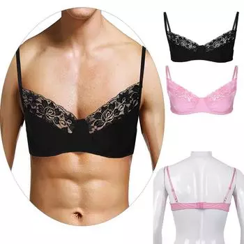 Мужское нижнее белье Sissy, кружевной бюстгальтер без косточек без подкладок, треугольный бюстгальтер с эффектом пуш-ап, кроссдресс, топ, нижнее белье M