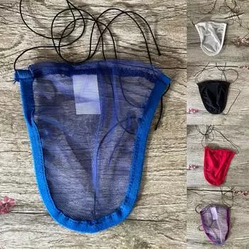 Мужское нижнее белье стринги на шнуровке мужские нейлон+сетка прозрачные