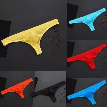 Мужское нижнее белье, трусики, сексуальные шорты-стринги, нижнее белье с поднятой талией, нижнее белье из ледяного шелка M