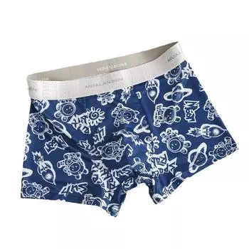 Мужское нижнее белье, трусы-боксеры, хлопковые трусы, удобное дышащее нижнее белье, модные трусы с принтом U, высокое качество L темно-синий