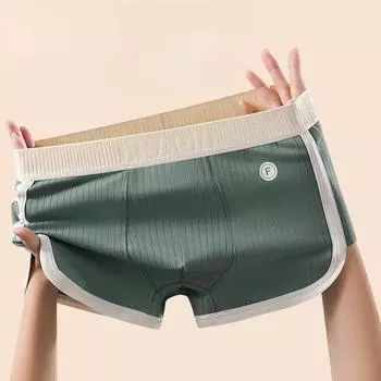 Мужское нижнее белье в полоску, дышащие боксеры, мужские трусы-боксеры средней посадки M темно-зеленого