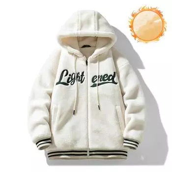 Мужское новое зимнее пальто из овечьей шерсти с капюшоном и флисовое пальто, Гонконгский ветровой тренд, одежда для пар, вся хлопковая одежда S белый