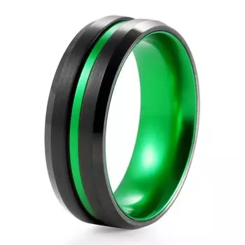 Мужское обручальное кольцо, черное, 8 мм, кислотно-зеленое вольфрамовое кольцо, со скошенным краем, юбилейное кольцо, обручальное кольцо, удобная посадка 6