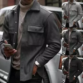 Мужское обычное однотонное вельветовое пальто на пуговицах XL