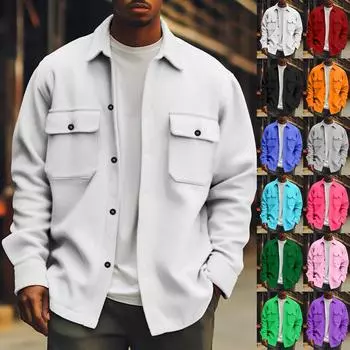 Мужское обычное однотонное вельветовое пальто на пуговицах M чёрный