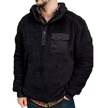 Мужское однотонное плюшевое теплое пальто, флисовый свитер, повседневное пальто, свитер с карманами, осенне-зимнее пальто L чёрный