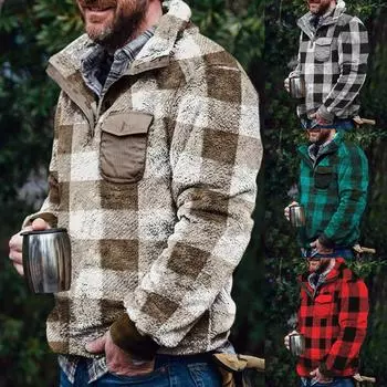 Мужское однотонное плюшевое теплое пальто, флисовый свитер, повседневное пальто, свитер с карманами, осенне-зимнее пальто XL бежевый