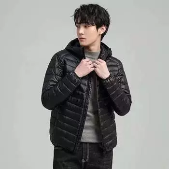 Мужское однотонное простое пальто с капюшоном и хлопковой подкладкой. Мужская приталенная теплая куртка с хлопковой подкладкой в корейском стиле. M серый