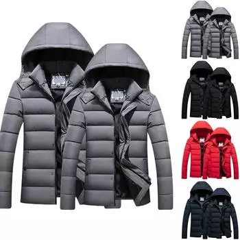 Мужское однотонное толстое хлопковое пальто с капюшоном и флисовой подкладкой Пальто большого размера Пальто L чёрный