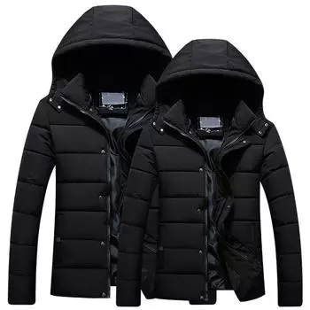 Мужское однотонное толстое хлопковое пальто с капюшоном и флисовой подкладкой Пальто большого размера Пальто M чёрный