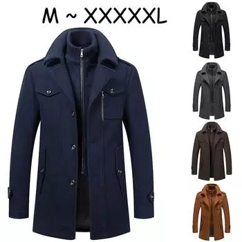 Мужское осенне-зимнее деловое шерстяное пальто с двойным воротником, морозостойкое мужское пальто, шерстяное пальто для мужчин 5XL чёрный