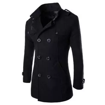 Мужское осенне-зимнее двухрядное шерстяное пальто с воротником на пуговицах, свитер, топы, блузка, Тренч средней длины XL серый