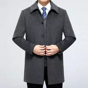 Мужское осенне-зимнее новое мужское утолщенное шерстяное пальто с деловыми лацканами однобортное теплое шерстяное пальто 165