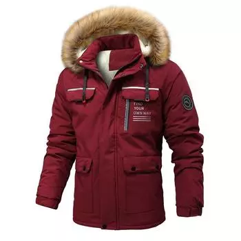 Мужское осенне-зимнее пальто больших размеров с воротником из шерсти средней длины и капюшоном, свободная флисовая подкладка, плотная верхняя одежда S