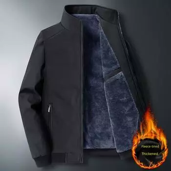 Мужское осенне-зимнее пальто из толстого бархата для людей среднего и пожилого возраста - теплая куртка большого размера 4XL чёрный