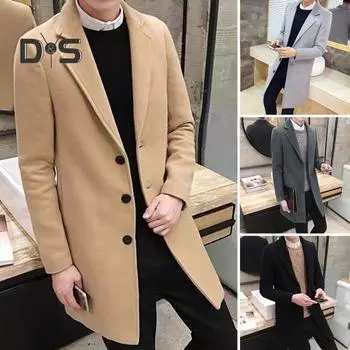 Мужское осенне-зимнее пальто, однотонный кардиган с лацканами средней длины с длинными рукавами, однобортный, с защитой от морщин, в деловом официальном стиле XL темно-серого