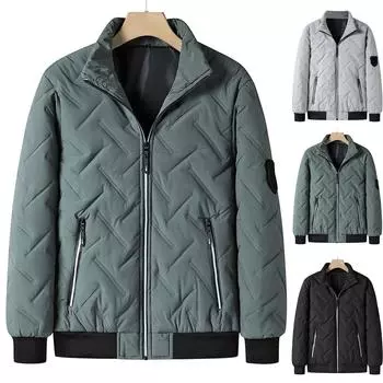 Мужское осенне-зимнее пальто с хлопковой подкладкой, теплое и толстое ветрозащитное пальто, куртка с воротником-стойкой и хлопковой подкладкой XXL чёрный