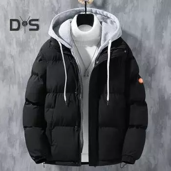 Мужское осенне-зимнее пальто с капюшоном и длинными рукавами, искусственная куртка из двух предметов с карманами на молнии, ветрозащитная утолщенная хлопковая верхняя одежда M розовый