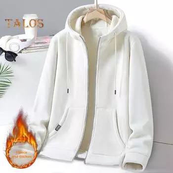 Мужское осенне-зимнее пальто с капюшоном, застежкой-молнией, длинными рукавами, завязками на шнурке, свободный толстый теплый однотонный кардиган, повседневная куртка с капюшоном L чёрный