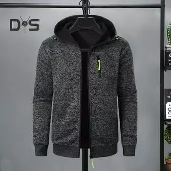 Мужское осенне-зимнее пальто с капюшоном, длинными рукавами, эластичными манжетами, жаккардовый вязаный кардиган, застегивающийся на молнию, однотонная спортивная куртка M темно-синий