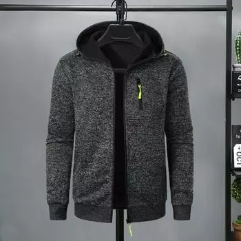 Мужское осенне-зимнее пальто с капюшоном, длинными рукавами, эластичными манжетами, жаккардовый вязаный кардиган, застегивающийся на молнию, однотонная спортивная куртка M темно-синий